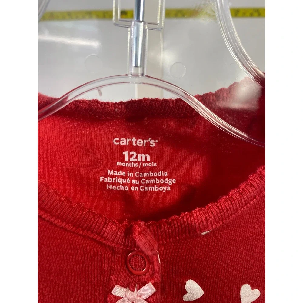 Carters Baby Girl Red Heart‎ Print Bubble Romper 12M Short Sleeve Snap Front